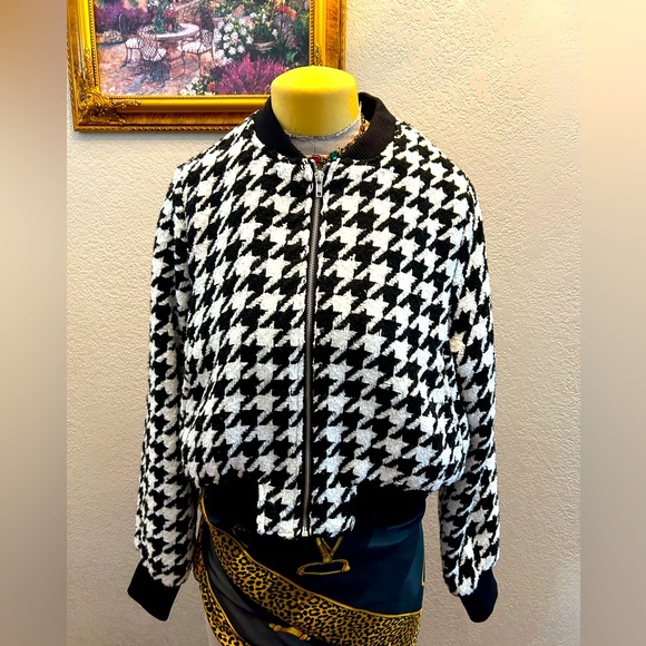 Forever 21 Contemporary Black and White Houndstooth Jacket Bomber XL - Picture 1 of 8